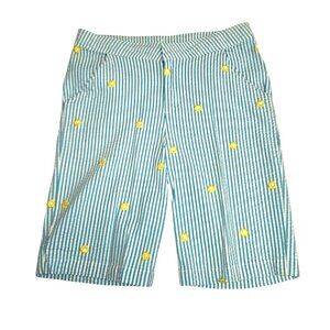 Hartstrings Girls Size 14 Blue & White Striped Embroidered Flower Shorts 3878